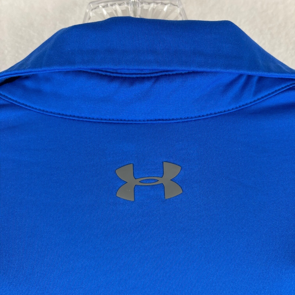 Under Armour, Blue Stripes, Loose, Heat Gear, Polo Short Sleeve, Shirt Size L - Picture 9 of 12